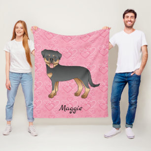 Zwart en bruine Rottweiler op roze harten & naam Fleece Deken