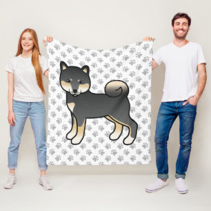 Zwart en bruine Shiba Inu Cartoon hond en poten Fleece Deken
