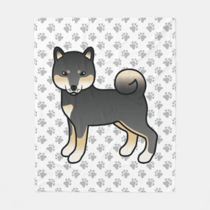 Zwart en bruine Shiba Inu Cartoon-hond en poten Fleece Deken