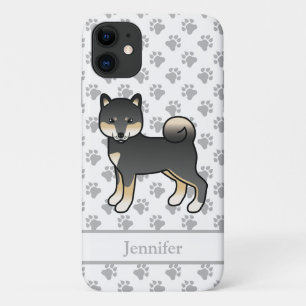Zwart en bruine Shiba Inu Cartoon hond & naam iPhone 11 Hoesje