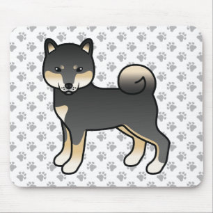 Zwart en bruine Shiba Inu Cartoonhond & poten Muismat