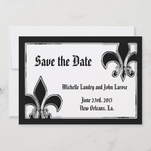 Zwart en chroom Fleur de Lis bewaar de datum Save The Date (Voorkant)