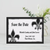 Zwart en chroom Fleur de Lis bewaar de datum Save The Date (Staand voorkant)