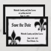 Zwart en chroom Fleur de Lis bewaar de datum Save The Date (Voorkant / Achterkant)