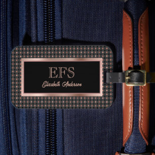 Zwart en Coppery Faux Roos Goud Elegant Monogram Bagagelabel