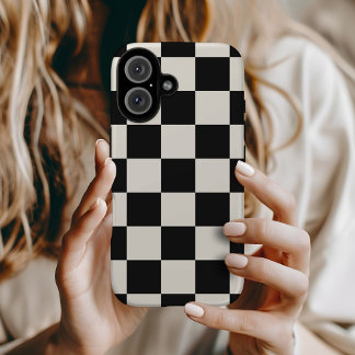Zwart en Cream Retro Check iPhone 16 Hoesje