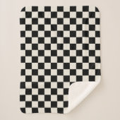 Zwart en Cream Retro Check Sherpa Deken (Voorkant)