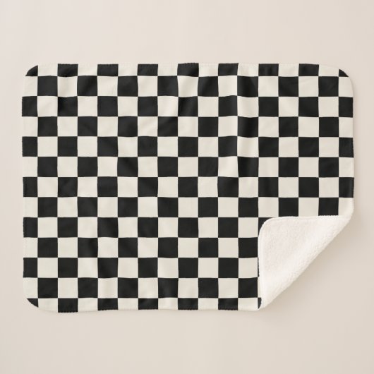 Zwart en Cream Retro Check Sherpa Deken (Voorkant (horizontaal))