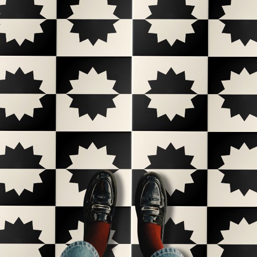 Zwart en Crean Sun Mid Century Modern Tegeltje