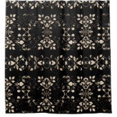 Zwart en crème douchegordijn met bloemen (Voorkant)