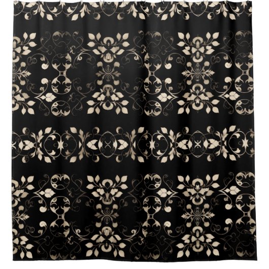 Zwart en crème douchegordijn met bloemen (Voorkant)