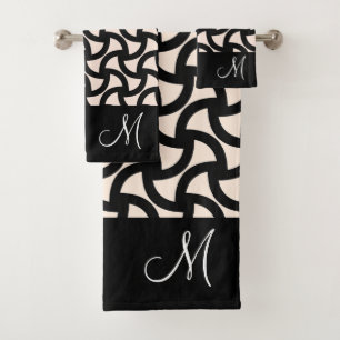 Zwart en Crème Modern Elegant Monogram Bad Handdoek