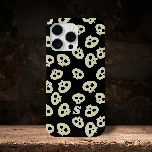 Zwart en Crème Schattige schedels Patroon Monogram Case-Mate iPhone Case