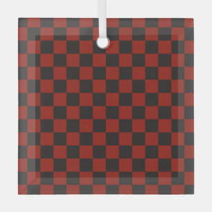 Zwart en diep rood dambordpatroon glas ornament