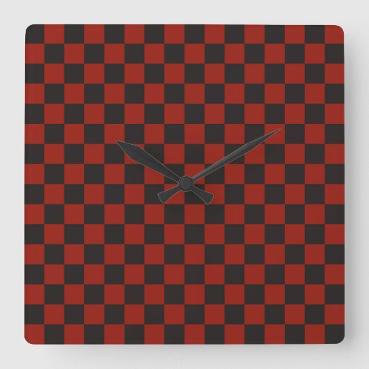 Zwart en diep rood schaakbordpatroon vierkante klok (Voorkant)