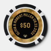 Zwart en Disco Spiegels Glitter Bruiloft Poker Chips (Achterkant)