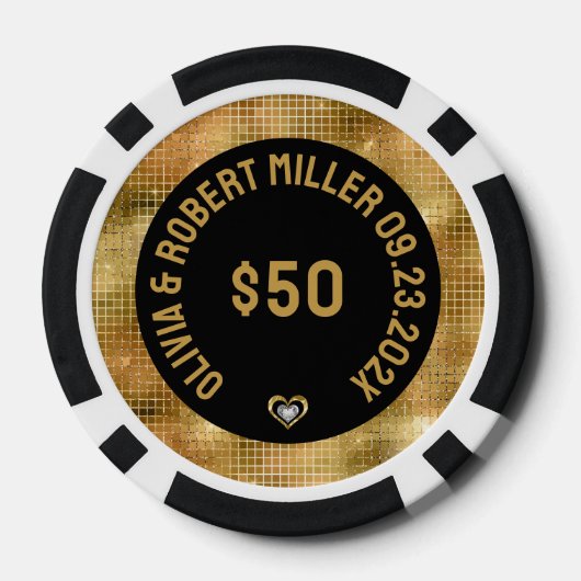 Zwart en Disco Spiegels Glitter Bruiloft Poker Chips (Achterkant)