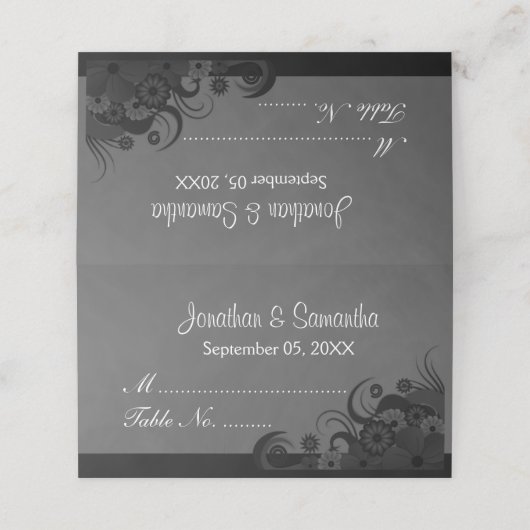 Zwart en Donkergrijs Hibiscus Bloemen Gevouwen Taf (Buitenkant ongevouwen)