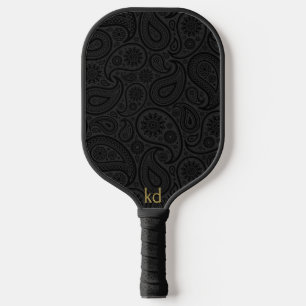 Zwart en donkergrijs  Paisley Monogram Pickleball Paddle