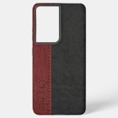 Zwart en donkerrood  gelaagd  leder samsung galaxy hoesje (Achterkant)