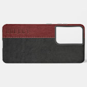 Zwart en donkerrood  gelaagd  leder samsung galaxy hoesje (Achterkant horizontaal)