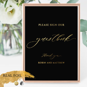 Zwart en Echt Folie Script Wedding Guestbook Sign Afdrukken