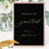 Zwart en Echt Folie Script Wedding Guestbook Sign Folie Afdrukken