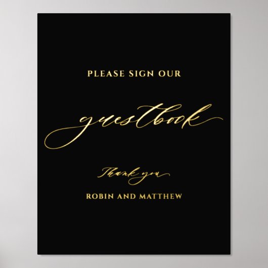 Zwart en Echt Folie Script Wedding Guestbook Sign Folie Afdrukken (Voorkant)