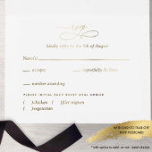 Zwart en Echt Gouden Folie Elegant Monogram Huweli All In One Uitnodiging