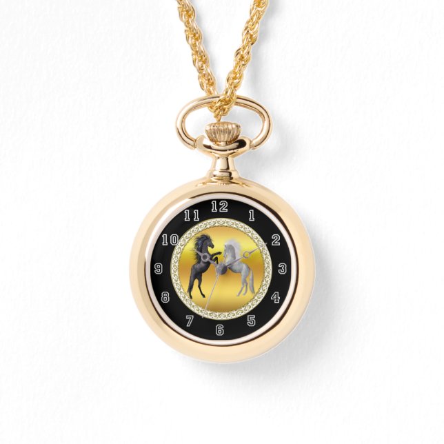 Zwart en een wit paard dat vecht horloge (Voorkant)