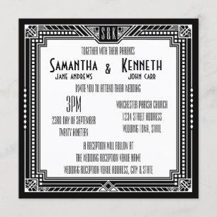 Zwart en elke kleur Grote Gatsby Geometric Wedding Kaart