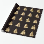Zwart en Faux Gold Folie Kerstboom Patroon Cadeaupapier (Uitgerold)