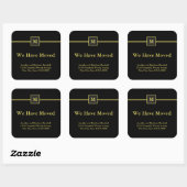 Zwart en Faux Gold Monogram Bewegende aankondiging Vierkante Sticker (Vel)