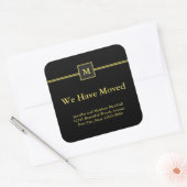 Zwart en Faux Gold Monogram Bewegende aankondiging Vierkante Sticker (Envelop)