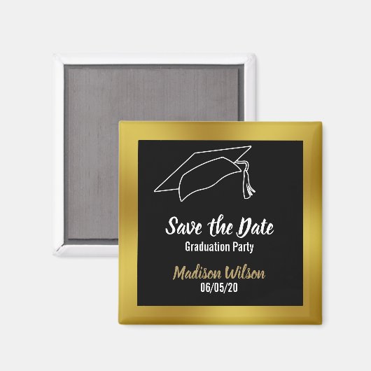 Zwart en Faux Gold Save the Date Graduation Party Magneet (Voorkant / Achterkant)