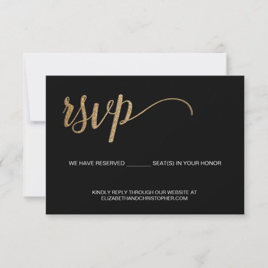 Zwart en Faux gouden script QR code bruiloft websi RSVP Kaartje (Voorkant)