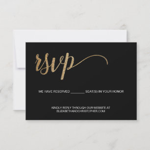 Zwart en Faux gouden script QR code bruiloft websi RSVP Kaartje