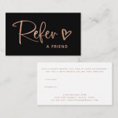 Zwart en Faux Roos Gold Script en hart | Aanbevelingskaartje (Voorkant / Achterkant)