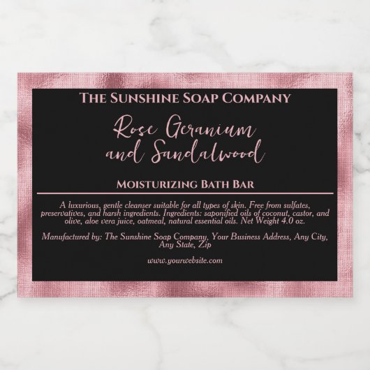 Zwart en faux roze folie waterdicht zeepdooslabel voedselcontainer etiket (Enkel label)