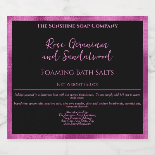 Zwart en Fuchsia Folie Badzouten Pouch Label Sparkling Wijnetiket (Enkel label)