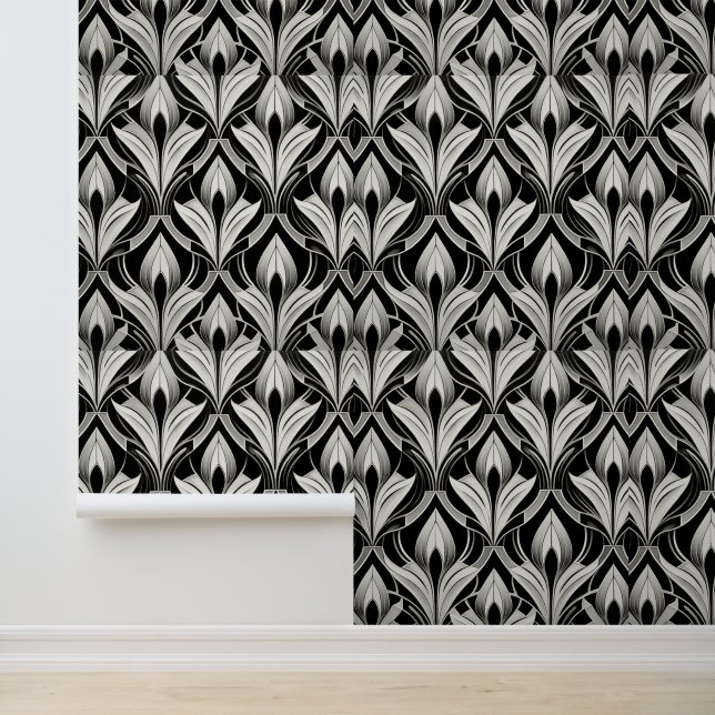 Zwart en gebroken wit contrast behang (Applicatie)
