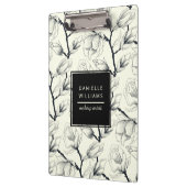 Zwart en gebroken wit elegant Magnolia Botanisch Klembord (Links)
