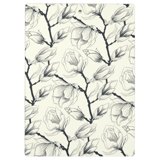 Zwart en gebroken wit elegant Magnolia Botanisch Klembord (Achterkant)