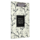 Zwart en gebroken wit elegant Magnolia Botanisch Klembord (Rechts)