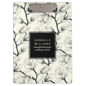 Zwart en gebroken wit elegant Magnolia Botanisch Klembord (Voorkant)