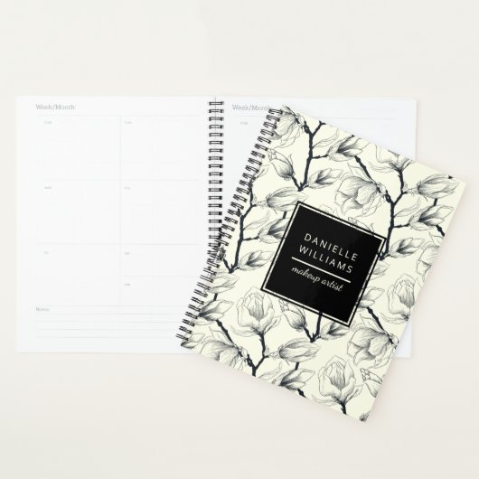 Zwart en gebroken wit elegant Magnolia Botanisch Planner (Display)