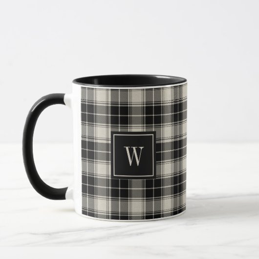 Zwart en gebroken wit speldenpatroon met monogram mok (Links)