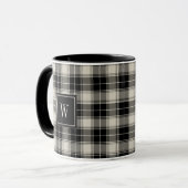Zwart en gebroken wit speldenpatroon met monogram mok (Voorkant links)