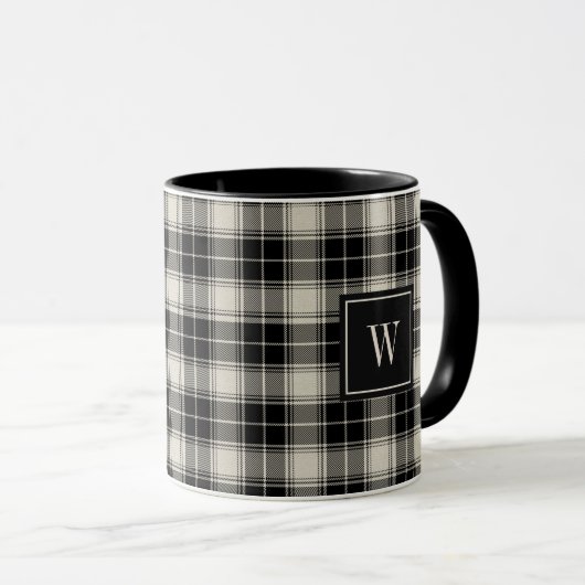 Zwart en gebroken wit speldenpatroon met monogram mok (Voorkant rechts)