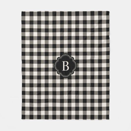 Zwart en gebroken wit spelpatroon en monogram fleece deken (Voorkant)